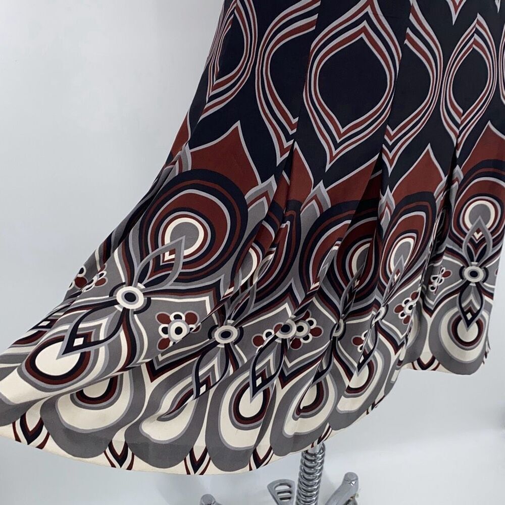 Tibi Silk Pleated Knee length Skirt Printed Black Cream Rust Size 4 - Picture 6 of 10